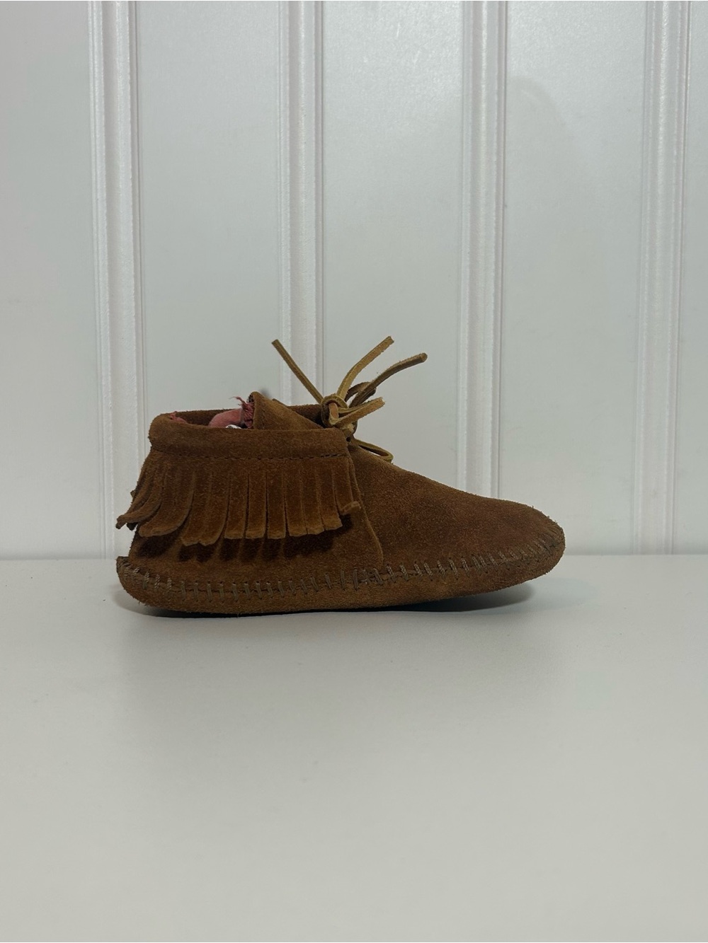 Minnetonka Brown Suede Fringe Moccasin Boots toddler 11